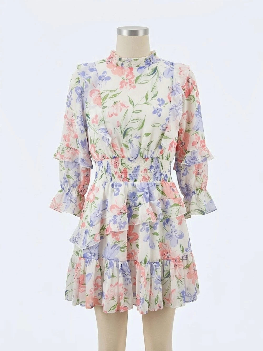 Rare Editions Dress Floral Ruffle Mini Pink & Blue Size 8